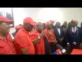 Lagu UPND Garry Nkombo address the media.