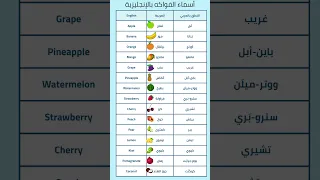 اسماء الفواكه باللغة الانجليزية دندنها