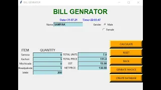 PYTHON PROJECT EASY RESTAURANT BILL GENRATOR PART 1 GUI BASED-TKINTER SOURCE CODE DOWNLOAD