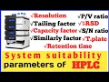 System suitability parameters of HPLC Resolution retention time Tailing System suitability