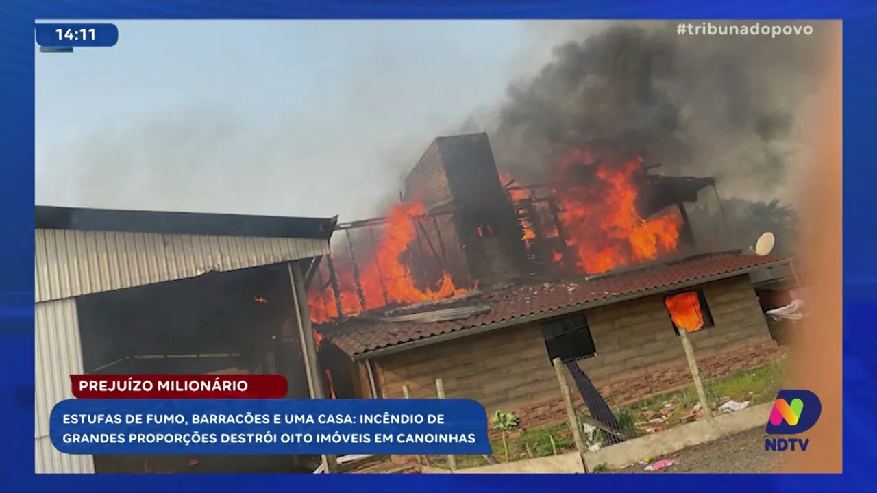 Incêndio destrói oito imóveis em Canoinhas: prejuízo milionário