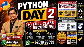 Python Day 2 Data Types List Tuple Type Casting Free Python Training By Sateesh Patnaik