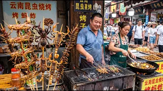 A Snack Street in Yunnan, China: Grilled Insect Skewers and Deep-Fried Insect Eggs!