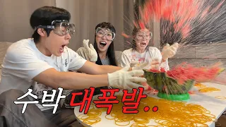 절대 안 터지는 수박 터질 때까지 고무줄 걸어보기ㅋㅋㅋㅋㅋㅋ(2026년 리벤지)