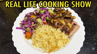 Masakanku hari ini!!! Resep Komplit - Rice, Steak, Mushroom & Salad