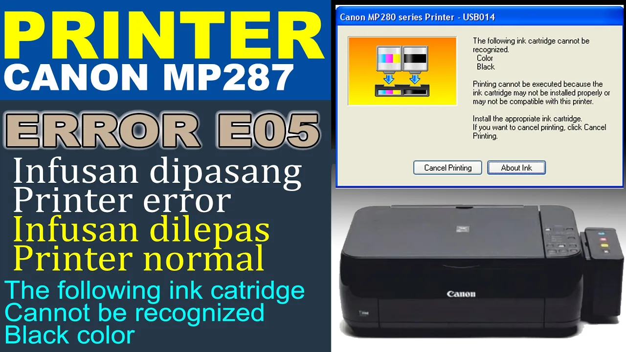 solusi servis printer canon mp287 eror e05. cara mengatasi error e05 pada mp 287. printer mp287 eror. 