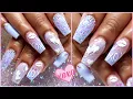 Watch Me Work Baby Blue Valentines Day Coffin Acrylic Nails Tutorial