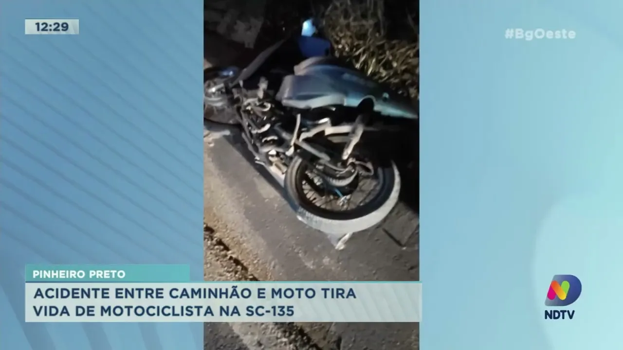 Acidente entre caminhão e moto tira vida de motociclista na SC-135 em Pinheiro Preto