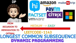 Longest Common Subsequence Recursion Memo Optimal Leetcode 1143