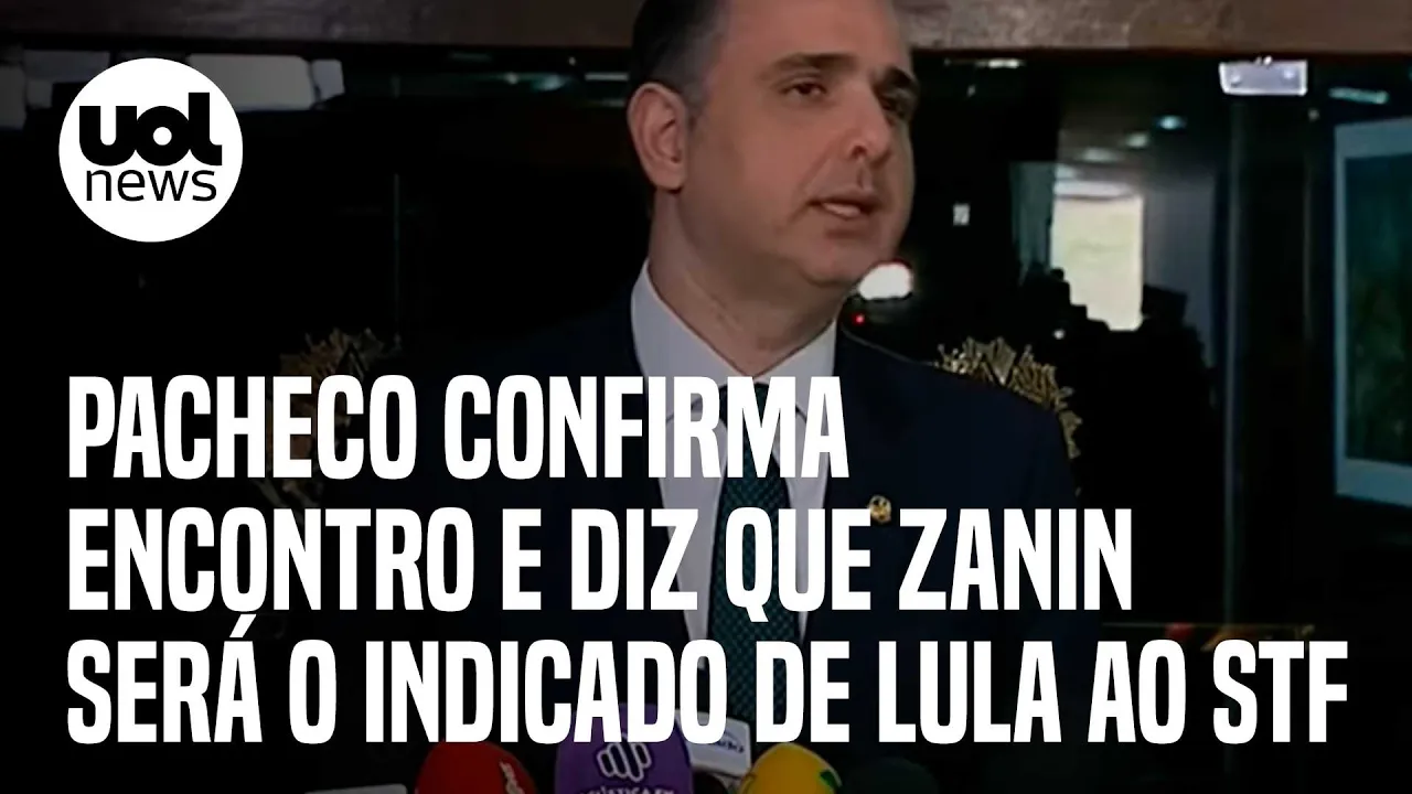 Pacheco confirma que Zanin será o indicado de Lula ao STF: 'Mensagem deve chegar hoje'