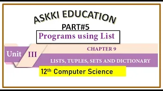 12th Computer Science - Chapter 9 Programs using Lists in Python English Medium Part