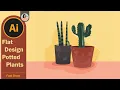 Adobe illustrator fast draw speed art Flat design potted plants