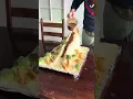 Family makes Mashed potato dinosaur volcano on a snowy day