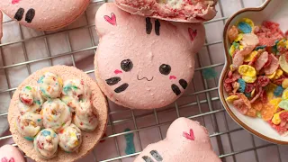 cat macarons w fruity pebbles filling asmr baking