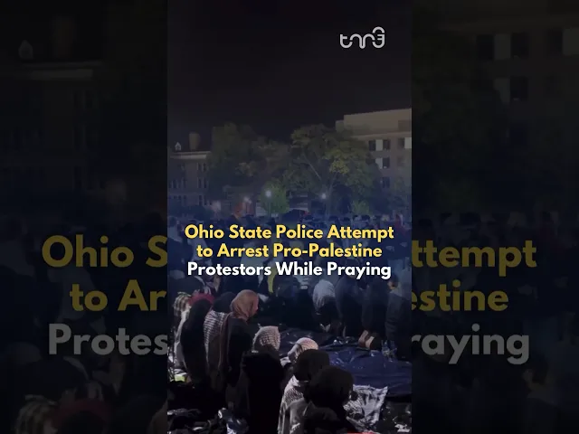 ⁣Students formed human chain to prevent Ohio State Police from reaching peaceful protestors praying.