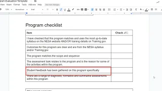 Program Checklist