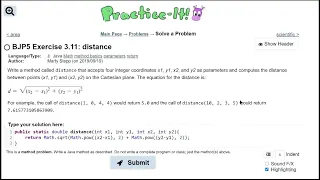 Java Practice It 3 11 distance method basics parameters return math