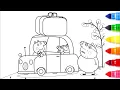 Peppa Pig Family Trip Coloring Book - Learning Colors with Nursery Rhyme and Colored Markers