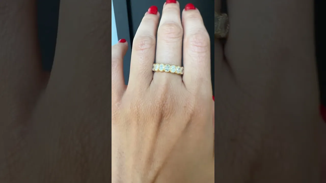 14K Gold Oval Cut Halfway Eternity Milgrain Bezel Set Lab Grown Diamond Wedding Band Ring