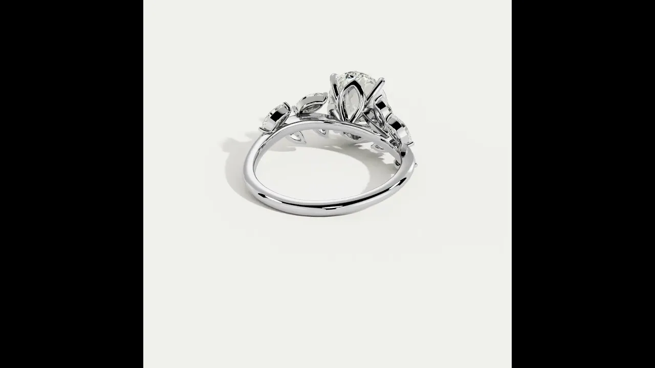 Vesper丨Oval Lab Diamond Engagement Ring with Marquise Leaf Diamond Band
