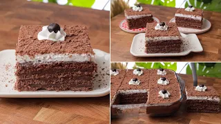 كيك بارد بدون فرن و بدون كريمة و بدون قشطة بمكونات اقتصادية جاهز ب 10 دقائق لذاذة حتى اخر قطعة 