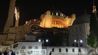 أذان العشاء بالتناوب بين مسجد السلطان أحمد وآيا صوفيا بتركا 