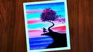 beautiful spring season scenery drawing easy oil pastel drawing for beginners step by step