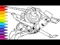 TOY STORY 4 Buzz Lightyear flies with Sheriff Woody Drawing and Coloring Pages for Kids