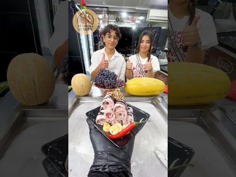 Cute Couple Tries #Banana, #Nutella & #Strawberry #rolledicecream  #satisfying 🥹🍌🍓🍫