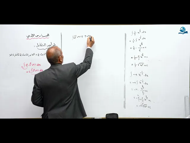 ⁣رياضيات السادس الادبي - الفصل الرابع - قواعد التكامل ج1