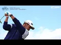 Pro-golfer Hideki Matsuyama demonstrates his iron at St Andrews
