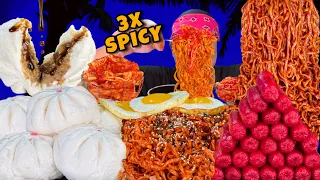 3x Spicy Noodles, Siopao Asado, Hotdog, Sunny Side up Egg, Kimchi asmr AMAZING FOODS!