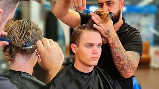 تعلم قص الشعر بالمقص والمشط شرح خطوة بخطوة للمبتدئين تعليم الحلاقة للرجال 