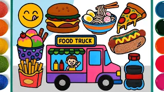 Food Truck, Jelly Painting for Kids, Children | Coloring Fast food with Foam clay