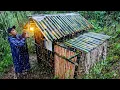 Lagu camping heavy rain⛈️ thunderstorm in the forest building a Bamboo house to survive ASMR