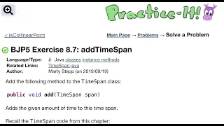 Java Practice It Exercise 8 7 addTimeSPan classes instance methods time