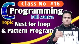 C Programming language Class no 16 Nested For loop Pattern Program in c Programming language