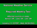 Simulation Required Weekly Test for South Willamette Valley Oregon - Wed 2025