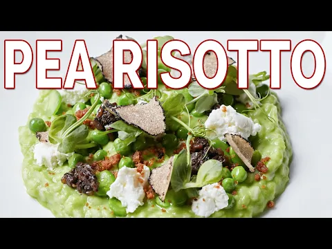 Pea Risotto, fresh ricotta and crispy ham - and how to make pea stock with 2 ingredients