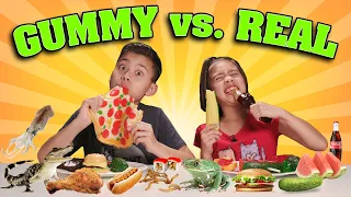 GUMMY VS REAL FOOD CHALLENGE!!! Kids Eat Frogs and Worms!