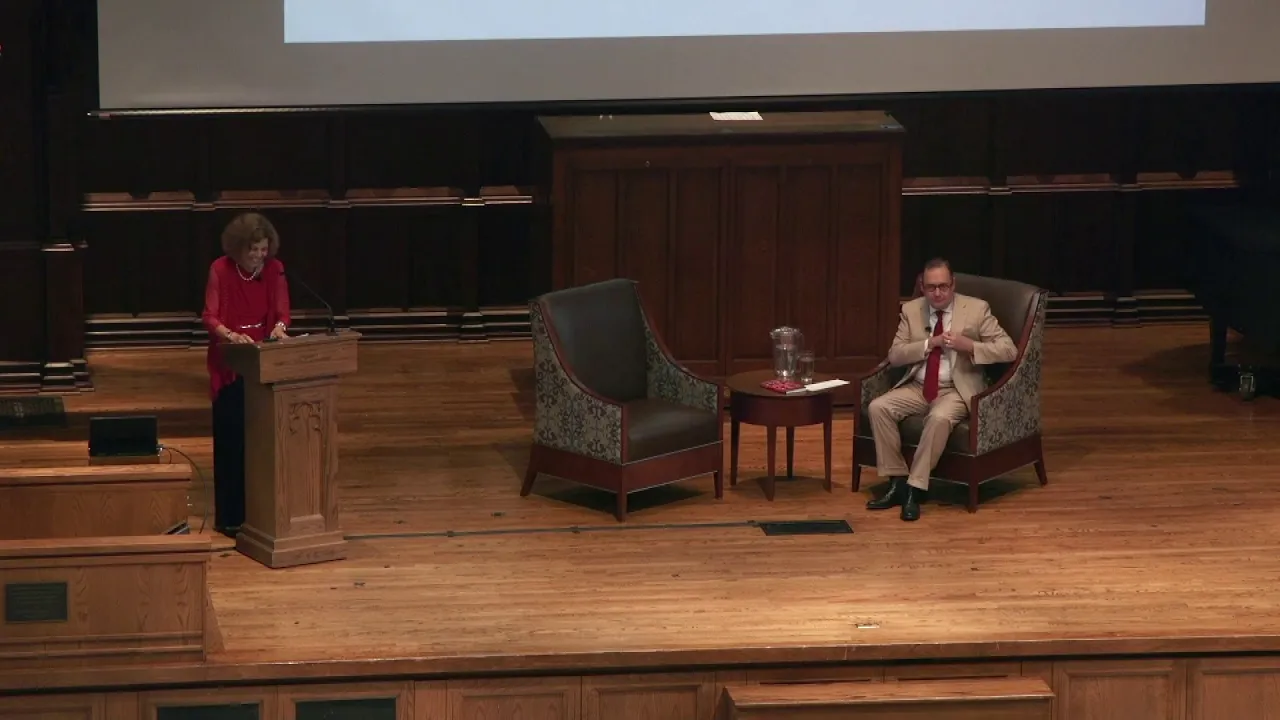 Author Nadine Strossen speaks to Chancellor Martin at Washington University in St. Louis