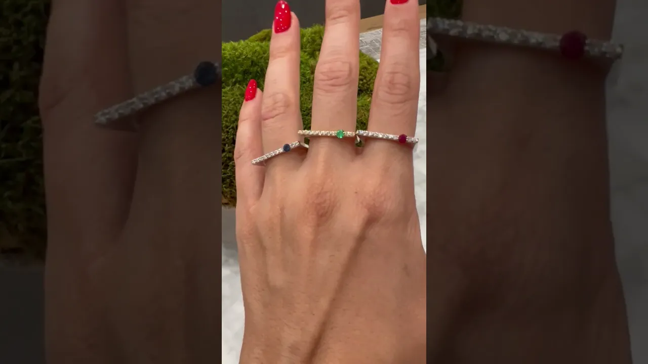 14K White Gold Ruby And Diamond Stacking Bar Ring