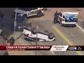 Car overturns in Downtown Pittsburgh crash
