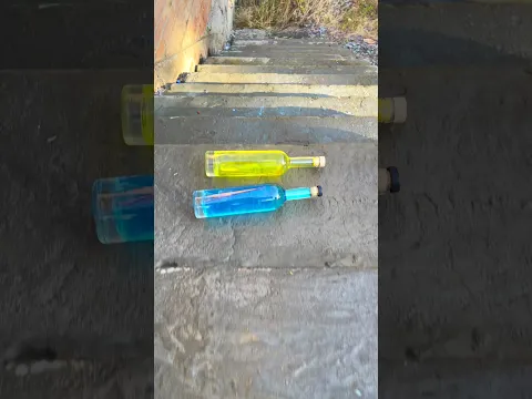 Rolling colorful bottles on stair!