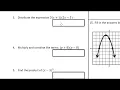 Quadratic Functions Test Review Questions 1 to 5