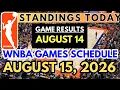 WNBA STANDINGS TODAY as of AUGUST 14 2026 NBA SCHEDULE AUGUST 15 2026