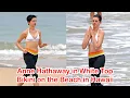 Anne Hathaway in White Top Bikini on the Beach in Hawaii