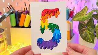 Drawing Number 5 in Rainbow Drip Art 🌈