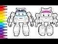 ROBOCAR Poli and Amber Police Car and Ambulance Drawing Coloring Pages Tim Tim TV