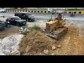START PROJECT LANDFILL BY Excellent Skill Driver 5TTrucks Unloading RockSoil \u0026 DOZER KOMATSU